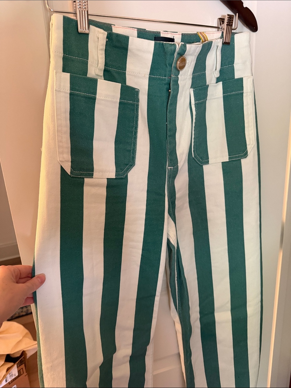 Anthropologie Maeve Colette Teal and White Striped Wide-Leg Pants - Picture 6 of 6